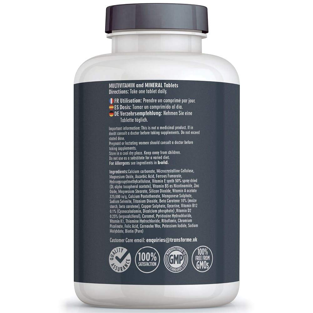 Transforme Multivitamins & Minerals Formula | 365 Tablets (Up to 1 Year Supply) | 24 Multivitamins with Iron and Minerals for Men and Women | Multivitamin Tablets Suitable for Vegans