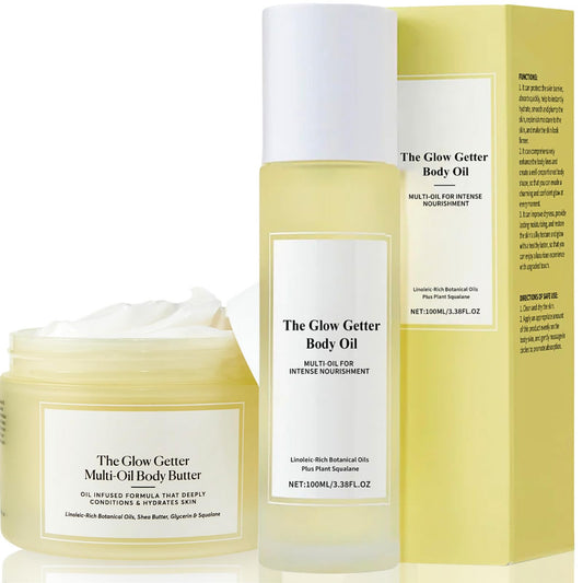 Tongyend The Glow Getter Body Skincare Set, The Glow Getter Whipped Multi-Oil Body Butter & The Glow Getter Body Oil, Body Oil For Women, Multi-Oil For Intense Nourishment & Moisturizing Formula, Firming Cream