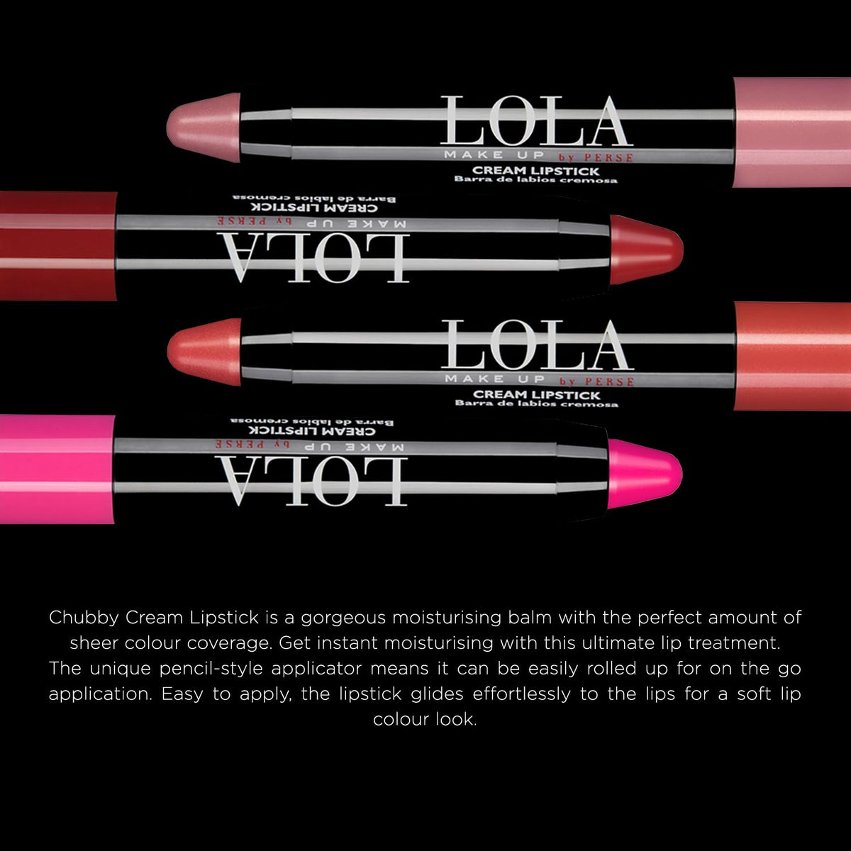 Lola Make Up by Perse Cream Lipstick Ultra Hydrating Lightweight and Soft Chubby Lip Balm Stick, Long-Lasting and Moisturising, Vegan and Cruelty-Free Makeup for Women, Pitaya 04