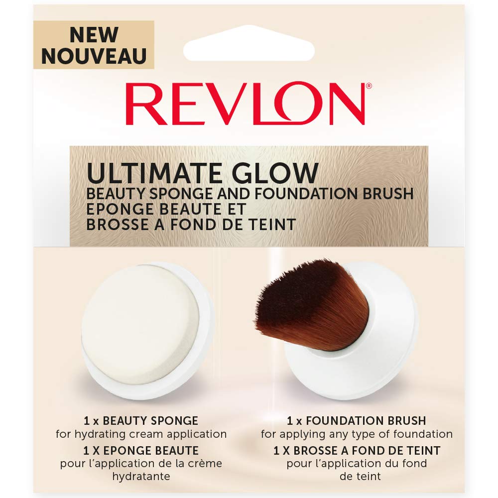 Revlon Ultimate Glow Beauty Sponge and Foundation Brush For Use with Revlon Sonic Facial Brush, RVSP3538FB