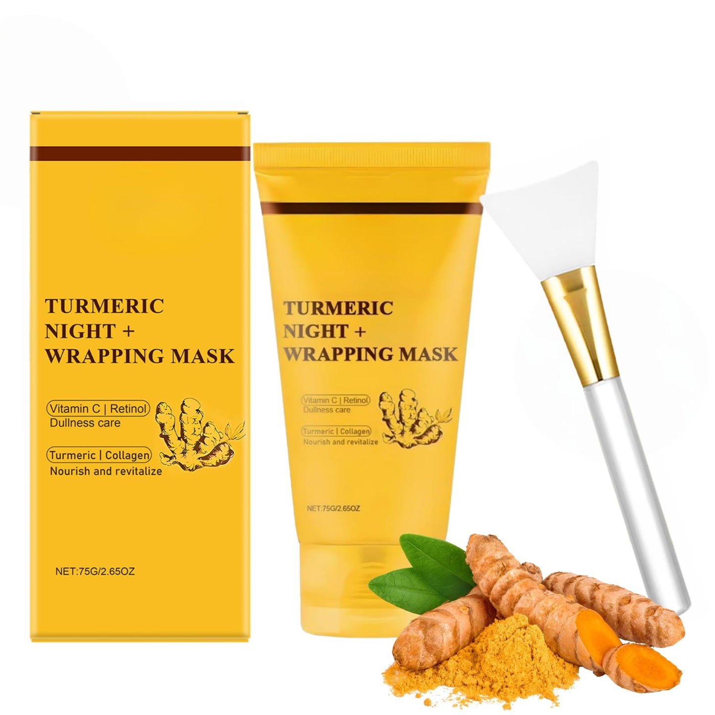 IZBEAUVO Turmeric Collagen Night Wrapping Mask - Peel Off Face Mask for Pore Tightening, Anti-Aging & Blackhead Removal with Vitamin C & Collagen Gel, Hydrating Exfoliating Gel Treat for Dull Skin.