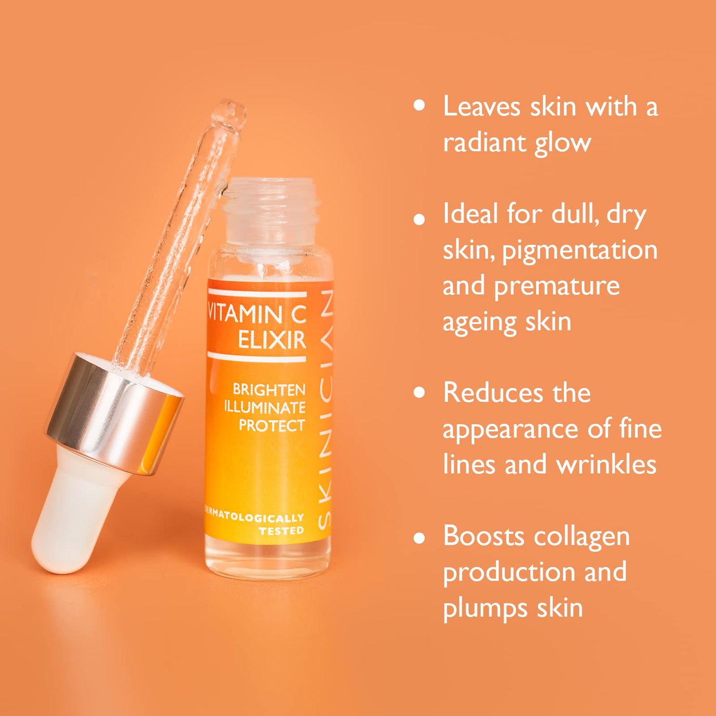 SKINICIAN Vitamin C Elixir 15ml - Anti Wrinkle & Brightening Face Serum with Avocado Oil - Collagen-Boosting Vitamin C Serum for Radiant, Plump Skin - Reduces Age Spots & Fine Lines