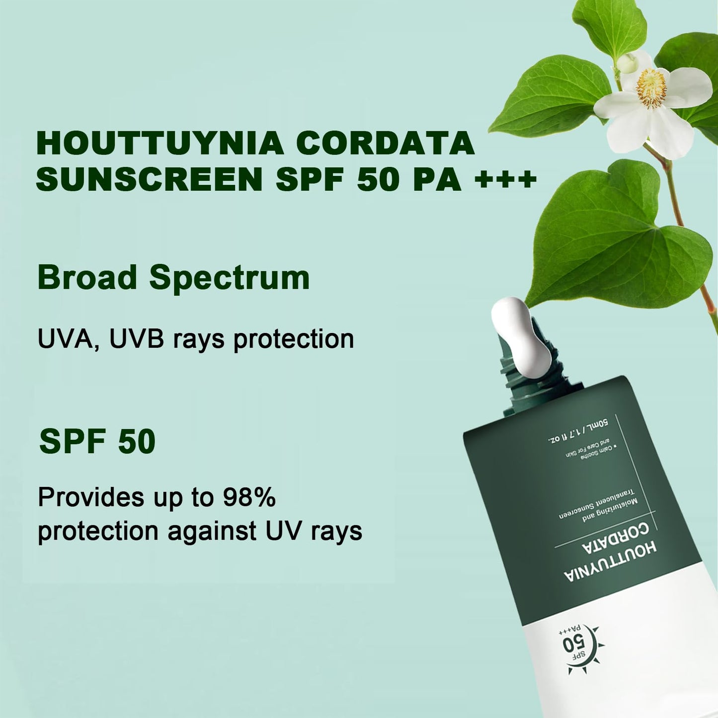 Heartleaf Silky Moisture Sun Cream Spf 50 Pa++++, Sunscreen Spf 50 Face Moisturiser For Sensitive Skin – Hydrating & Non-Greasy Face & Body Sunscreen, Korean Skincare, Low White Cast