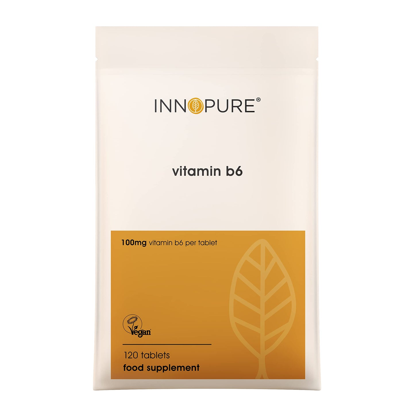 INNOPURE High Dose Vitamin B6 Tablets 100mg - One-A-Day Easy to Swallow Tablet - 4 Month Supply (120 Tablets) Vegan Society Approved, UK Made