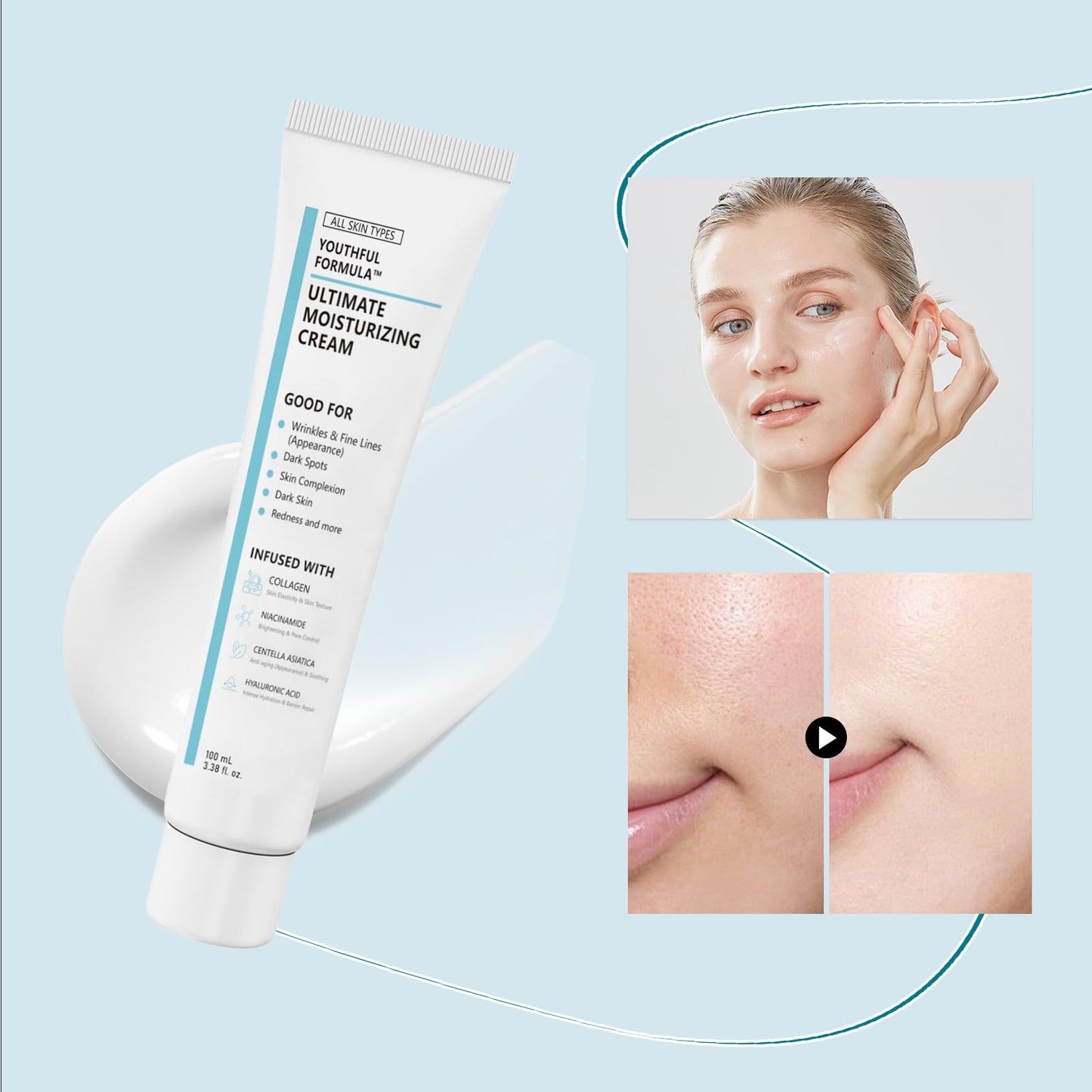Generic Glowage Repair Moisturising Cream, Glowage Repair Moisturising, Youthful Formula Ultimate Moisturizing Cream For All Skin Types, With Collagen And Hyaluronic Acid, 100ml