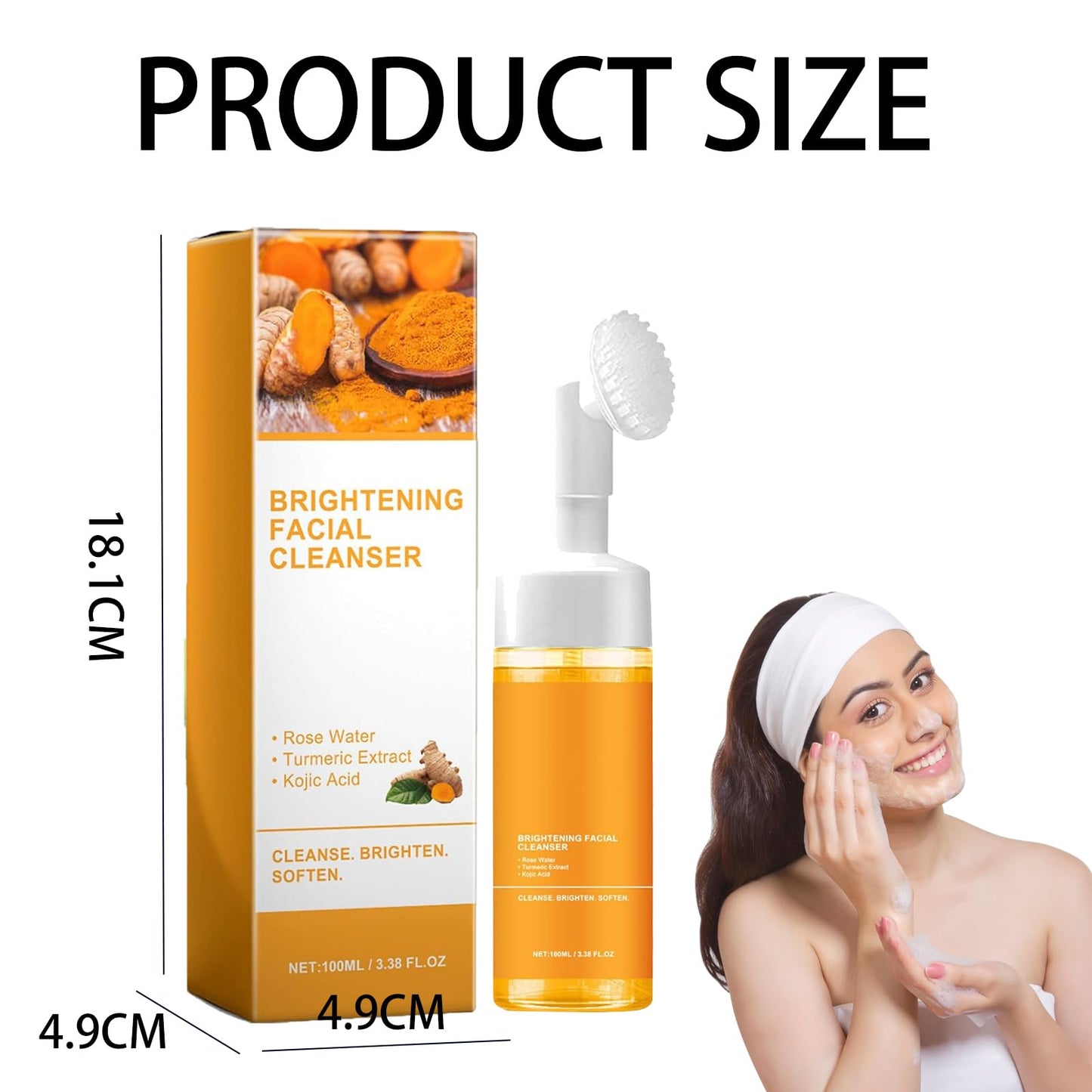 Bavooty Turmeric Foaming Cleanser,Turmeric Face Cleanser,Turmeric Face Wash,Brightening Turmeric Face Cleanser,Deep Cleansing Foaming Turmeric Oil Cleanser for All Skin,Deep Cleansing of Face Skin(100ML)