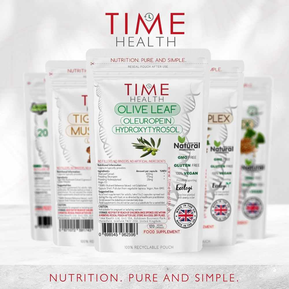 Time Health Olive Leaf Extract - Spanish Source - UK Made - Zero Additives - Pullulan (120 Count (Pack of 1))