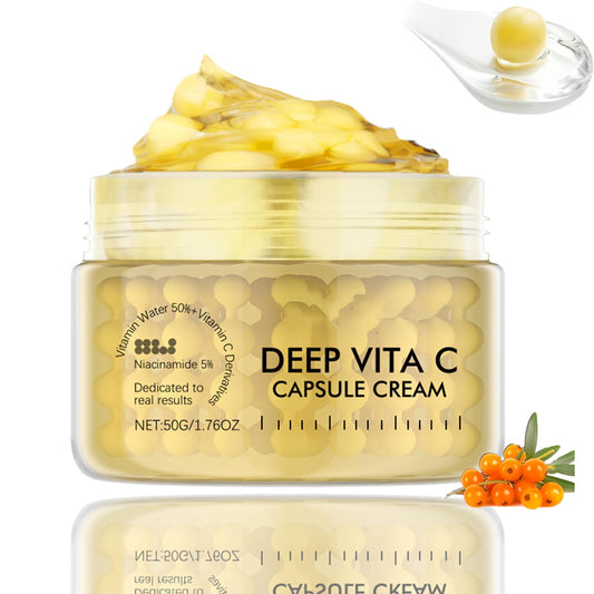 Deep Vita C Capsule Cream, Deep Vitamin C Golden Capsule Face Moisturizer, Vita C Golden Capsules Face Moisturizer with Collagen & 5% Niacinamide - Anti Wrinkles - Hydrating Skin Care (50G/1.76 OZ)