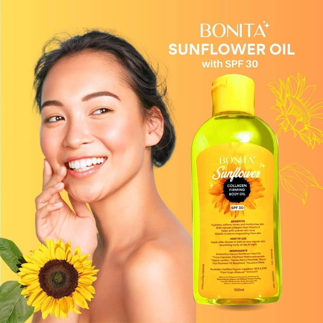 RKS BEAUTY PRODUCTS Bonita Sunflower Collagen Firming Body Oil, SPF 30, 100ml