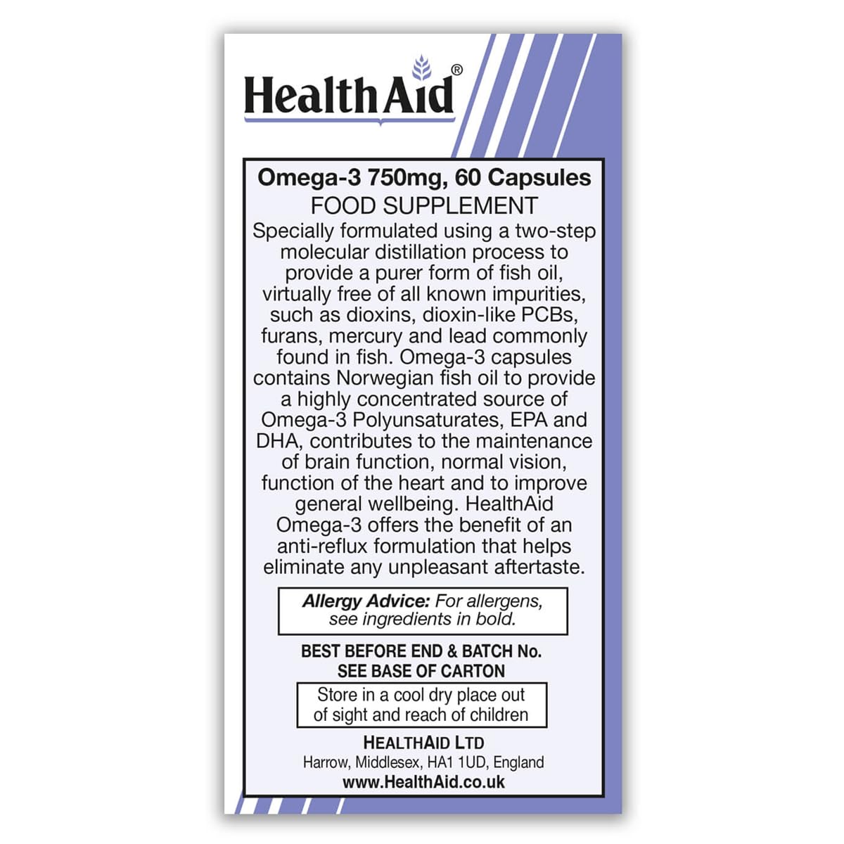 HealthAid Omega 3 750 mg - 60 Capsules, (Pack of 1)