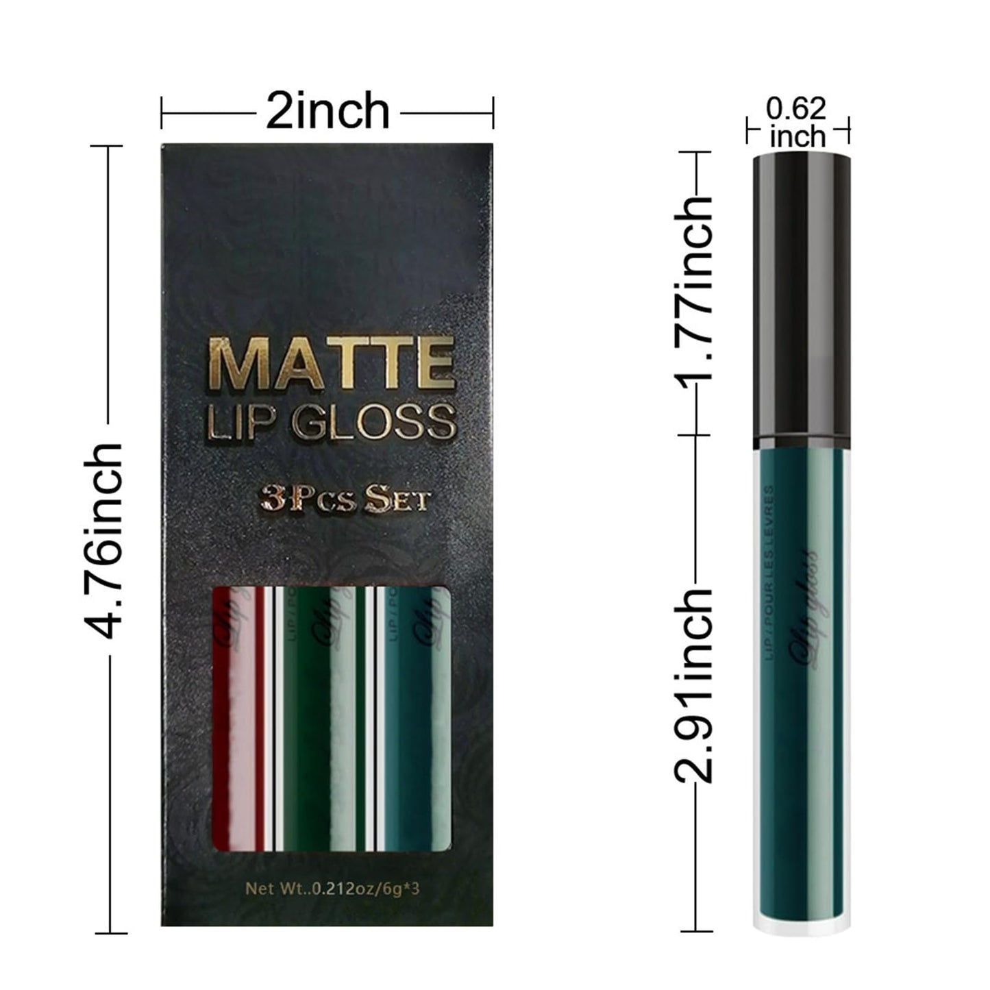 Erinde Matte Velvet Lipstick Set, Non-Stick Cup Lipstick, Green Liquid Lipstick Long Lasting, Dark Red Lip Gloss, Lip Makeup Kit, Waterproof, Smudge Proof