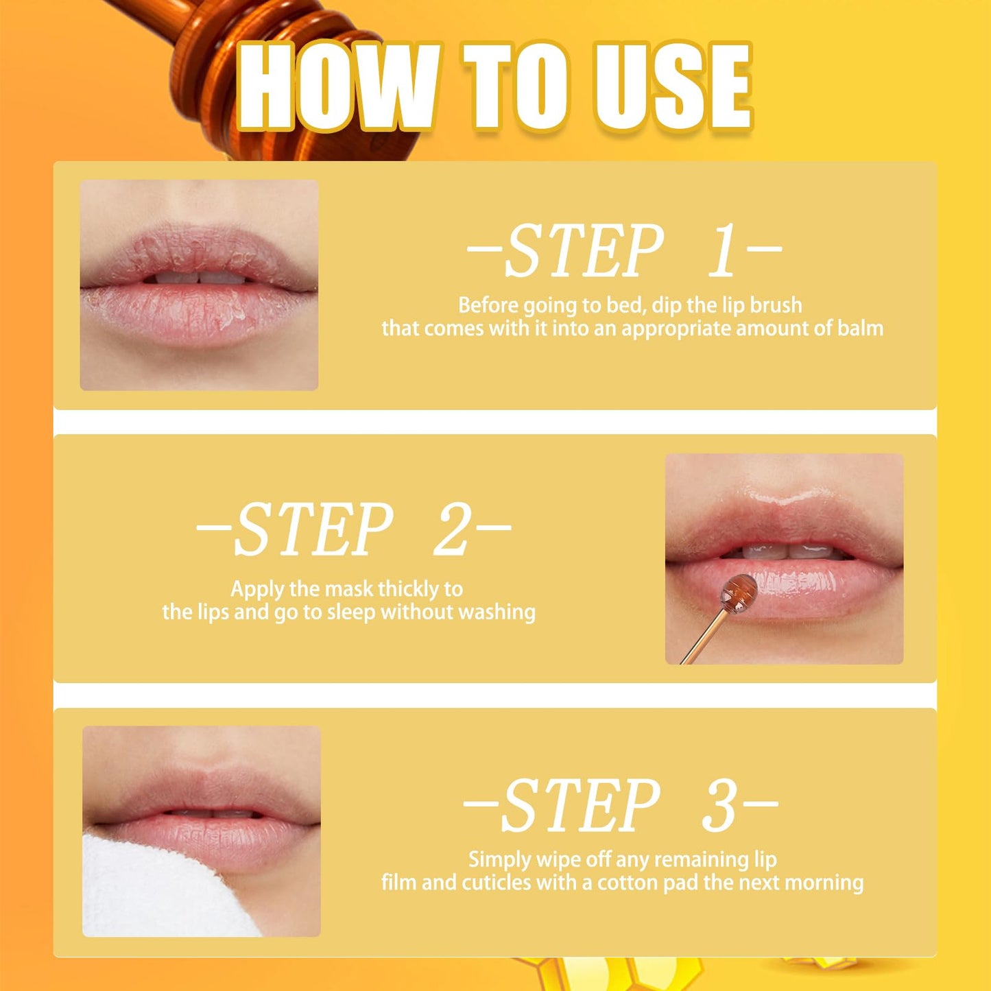 Anmahe 2 PCS Bee Balm, Honey Lip Balm Moisturizing Skincare Lip Mask with Lip Brush, Honey Balm, Lip Sleeping Mask for Lip Care Repair Prevent Dry Crack Lip Line Reducing (Honey+Strawberry)