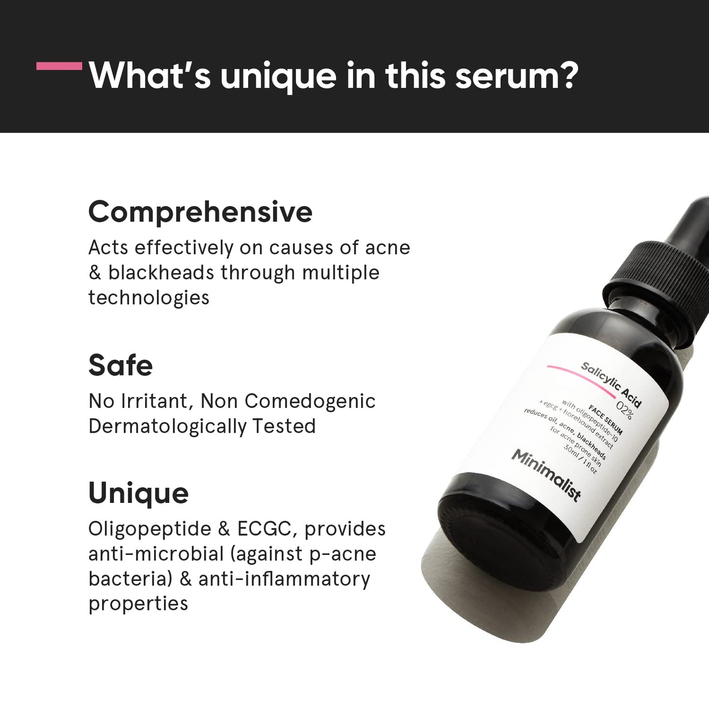 Minimalist 2% Salicylic Acid Serum For Acne, Blackheads & Open Pores | Reduces Excess Oil & Bumpy Texture | BHA Based Exfoliant for Acne Prone or Oily Skin, Transparent, 30 ml (Pack of 1)
