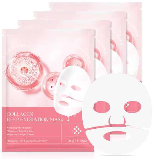 Collagen Face Mask, Hydrating Overnight Hydrogel Mask, Deep Collagen Anti Wrinkle Firming Lifting Moisturizing Face Mask- 4 Pack