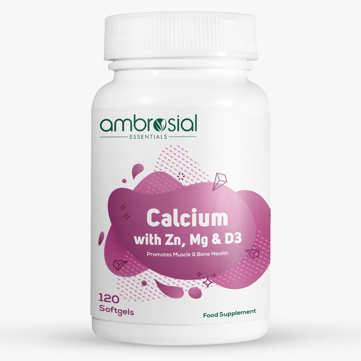 AMBROSIAL Ambrosial Calcium Magnesium Zinc & Vitamin D3| High Potency Calcium Supplement for Healthy Bones, Muscles & Teeth |Highly Bioavailable Calcium Citrate Formula Calcium Tablets (Pack of 1-120 Softgels)