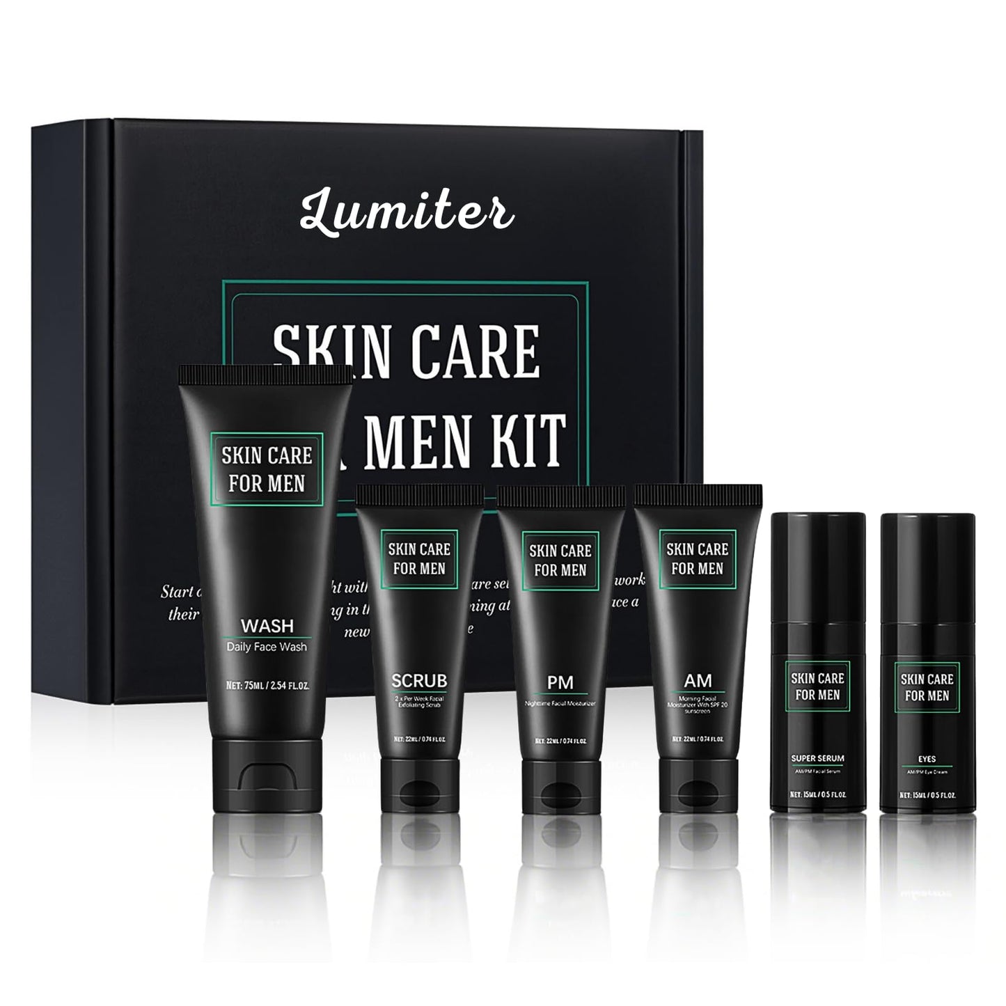 Lumiter Men's Anti-Aging Care Set, Mens Skin Care Sets & Kits, Mens Face Cream, Night Cream, Face Wash & Scrub, Eye Cream, Anti Wrinkle Serum, Gifts for Men, Men Day & Night