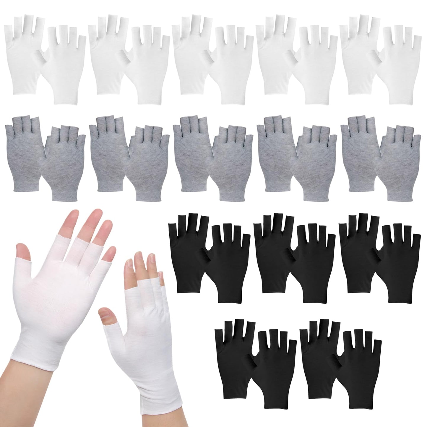 15 Pairs Eczema Gloves, Cotton Gloves for Eczema, Moisturising Gloves for Sleeping Spa Treatment Overnight Hydration for Both Men and Women (White, Black and Gray)