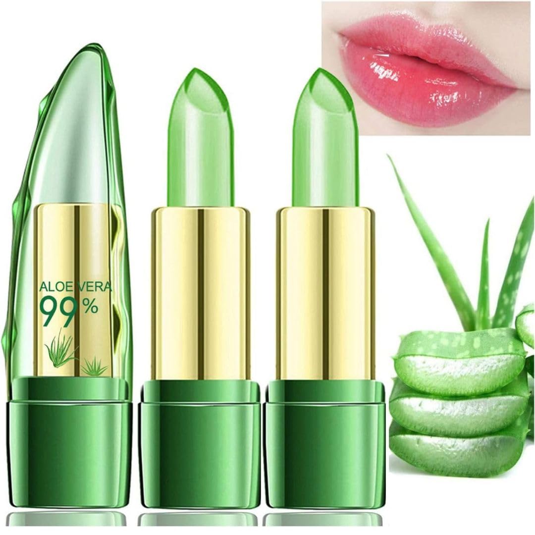 Generic Aloe Vera Lipstick, Aloe Vera Lip Balm, Moisturizing Crystal Jelly Lipsticks, Organic Color Change Lipstick, Long Lasting Nutritious Lip Balm, Magic Temperature Lip Gloss for All Ages (1)