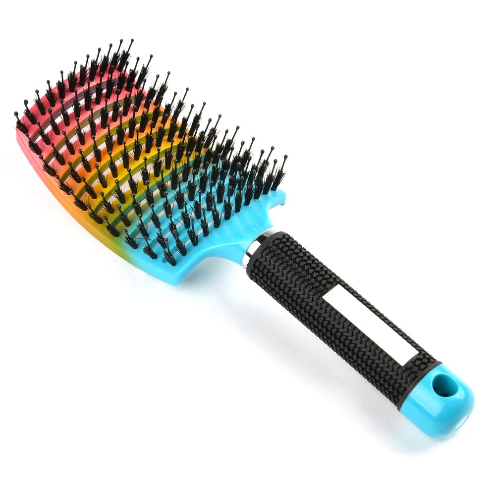URAQT Hair Brush, Boar Bristle Paddle Hairbrush for Women, Soft Massage Hair Comb, Detangle Hair Brush for Long Thick Curly Hair, Reducing Hair Breakage and Frizzy Gradient