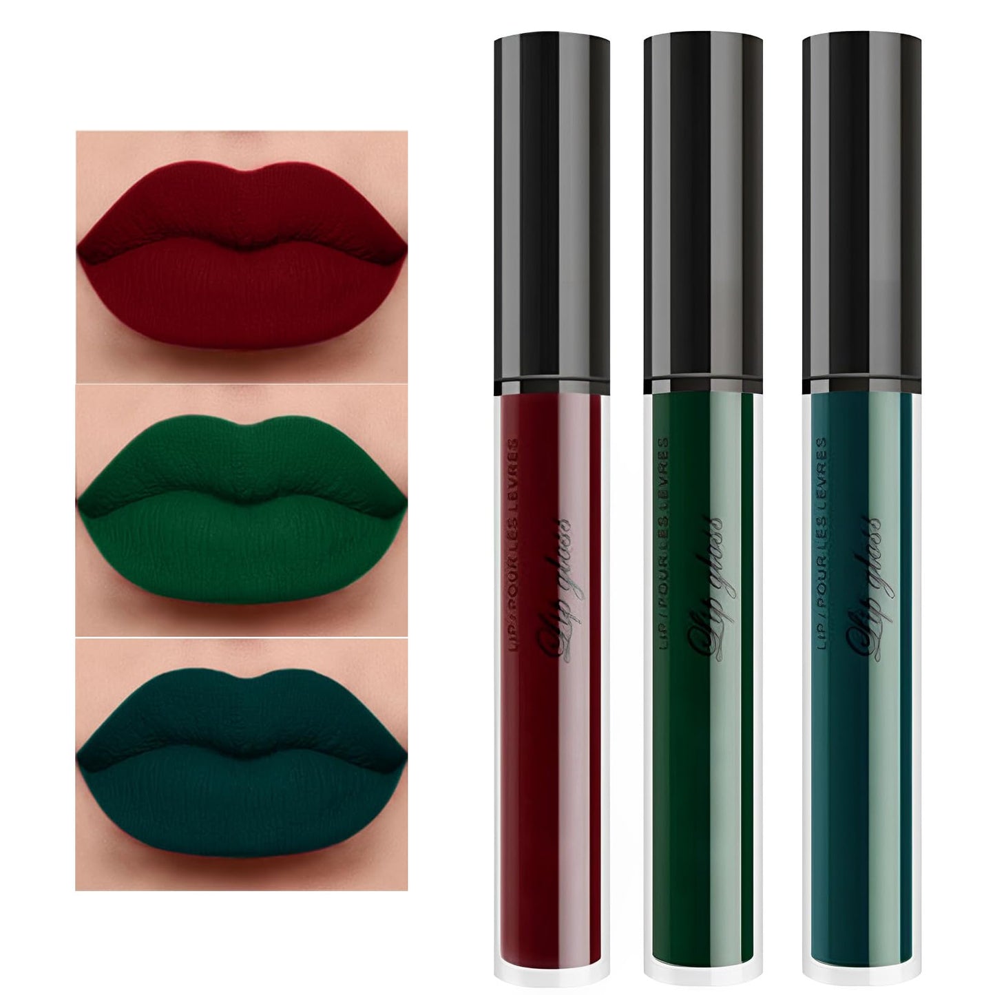 Erinde Matte Velvet Lipstick Set, Non-Stick Cup Lipstick, Green Liquid Lipstick Long Lasting, Dark Red Lip Gloss, Lip Makeup Kit, Waterproof, Smudge Proof