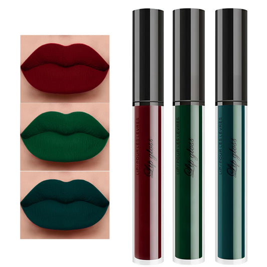 Erinde Matte Velvet Lipstick Set, Non-Stick Cup Lipstick, Green Liquid Lipstick Long Lasting, Dark Red Lip Gloss, Lip Makeup Kit, Waterproof, Smudge Proof