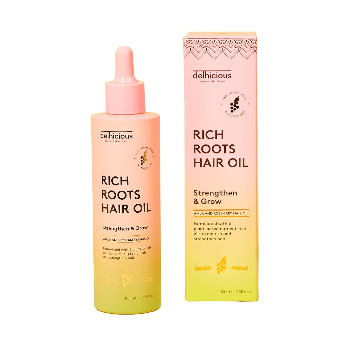 Delhicious Mini Rich Roots Amla & Rosemary Hair Oil. Strengthen & Grow. Pure Indian Amla Oil. 100% Natural. Award-winning.