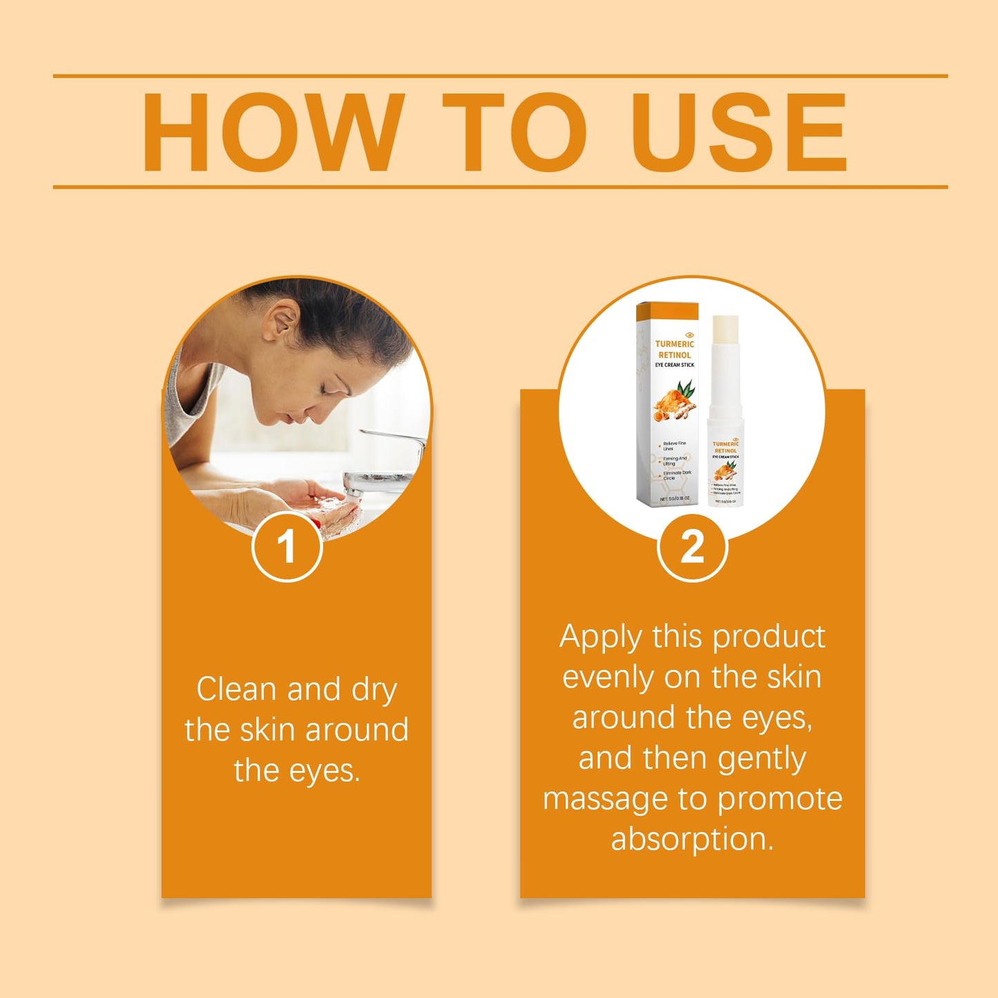 Turmeric Retinol Eye Stick, Under Eye Cream Stick for Dark Circles and Puffy Eyes, Anti Wrinkle Eye Cream to Smooth and Firm, Retinol Eye Cream Anti Aging, Turmeric Eye Cream Stick, 2PCS (2)