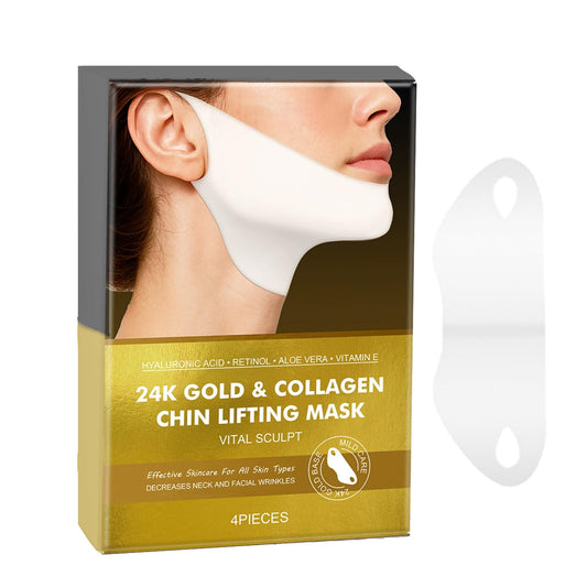 DEGHOUY 4 Pack V-Line Lifting Mask | 24K Gold & Collagen Face Mask, Anti-Aging Jawline Shaper Mask for Face Lift | Hyaluronic Acid & Vitamin E