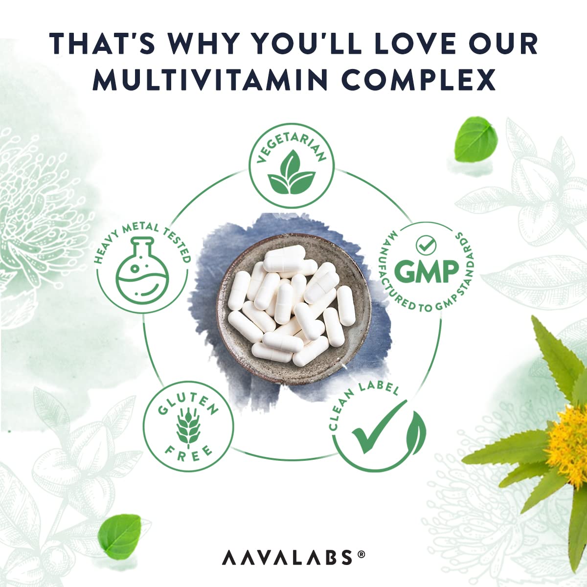 Multivitamin Complex with 24 Vitamins and Minerals + Ashwagandha and Rhodiola Rosea - Multivitamin Tablets for Women and Men - with Vitamin C & Vitamin D - Multivitamins and Minerals - 120 Capsules