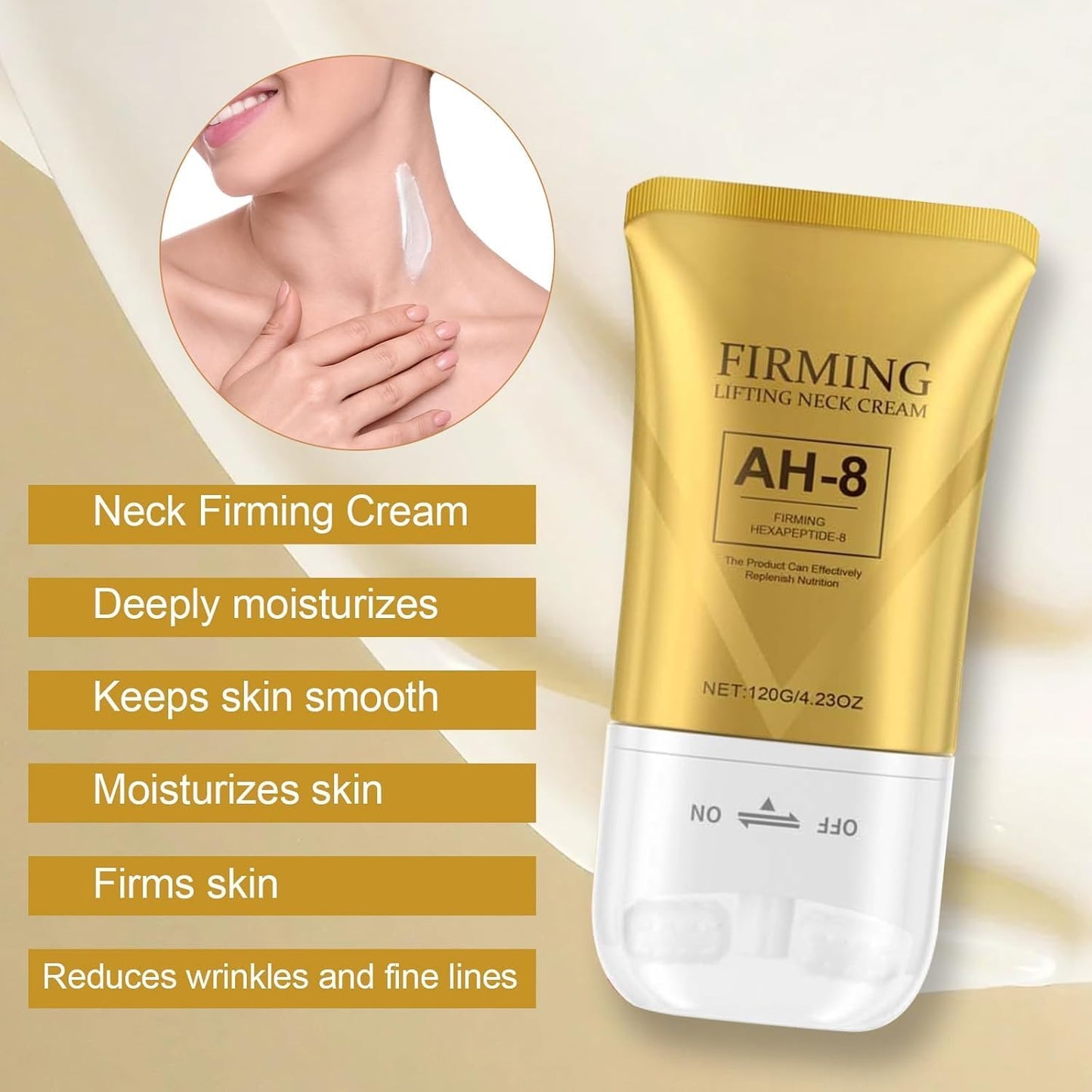 AH-8 Firming Neck Cream, Tighten and Lift Neck Cream with Double Roller Massage, Reduce Wrinkles Fine Lines And Double Chin, Firm and Lift Sagging Skin 120g