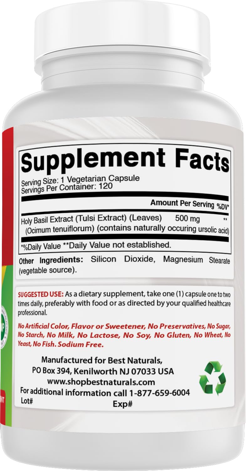 Best Naturals Holy Basil Extract 500 mg 120 VCaps (120 Count (Pack of 2))