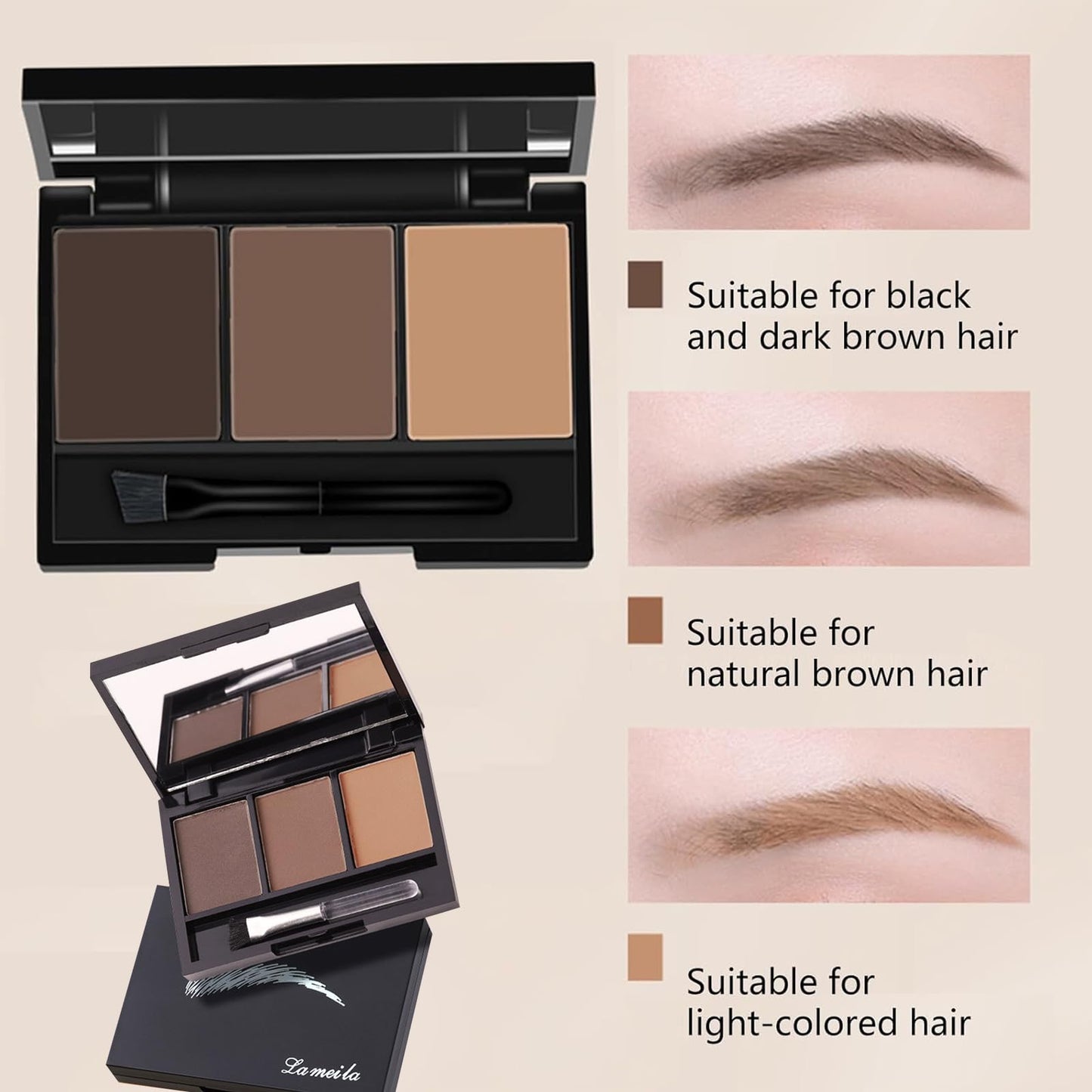 HAORQEE Eyebrow Powder Palette, Dark Brown Light Brown Brow Powder Shaping Kit Eyebrow Filler Brow Tint Root Touch Up Face Contour Hairline Powder, Natural Waterproof Long Lasting Make-Up Palette with Brush