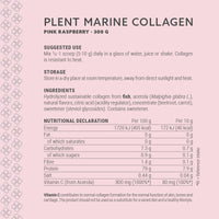 PLENT Pure Marine Collagen Pink Raspberry Hair, skin, nail support supplement Marine collagen peptides 300 g Jar