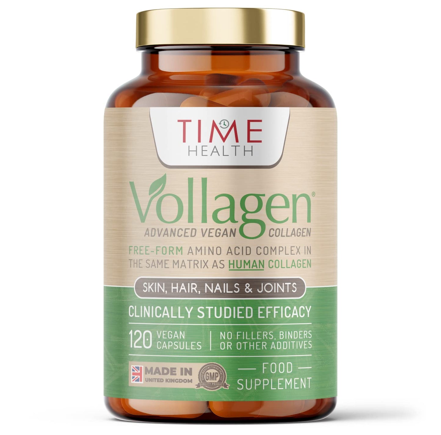 Vollagen® Advanced Vegan Collagen - 18 Amino Acid Complex in Ratio of Collagen - Studied Effectiveness - 120 Capsules - Vegetarian - Zero Additives - Pullulan