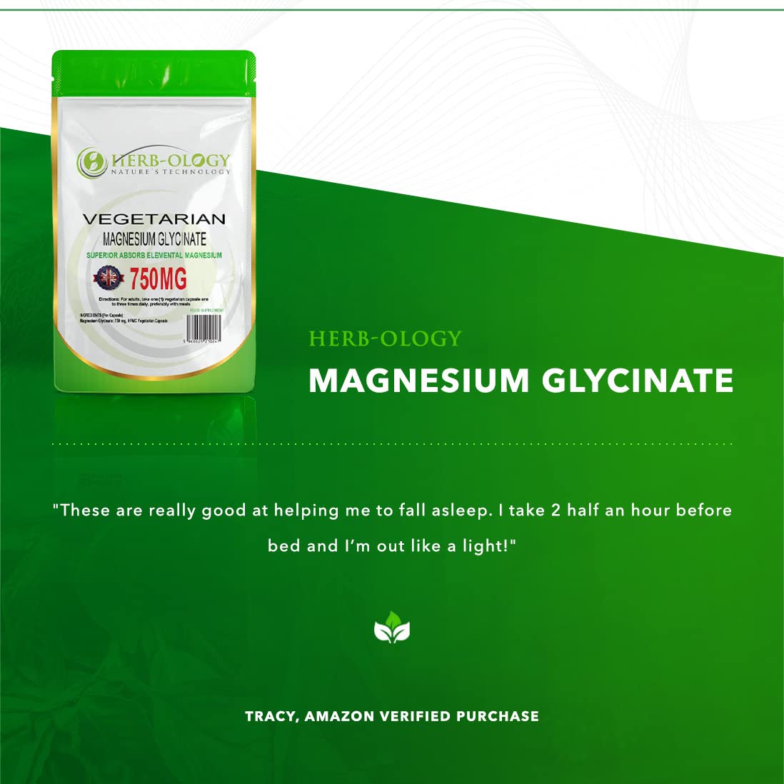 Herb-ology.co.uk Nature's Technology Herb-Ology Magnesium Glycinate Capsules | 120 Vegan Capsules | Magnesium Supplements | 750mg per Capsule | Highly Bioavailable, Dairy Free & Manufactured in The UK