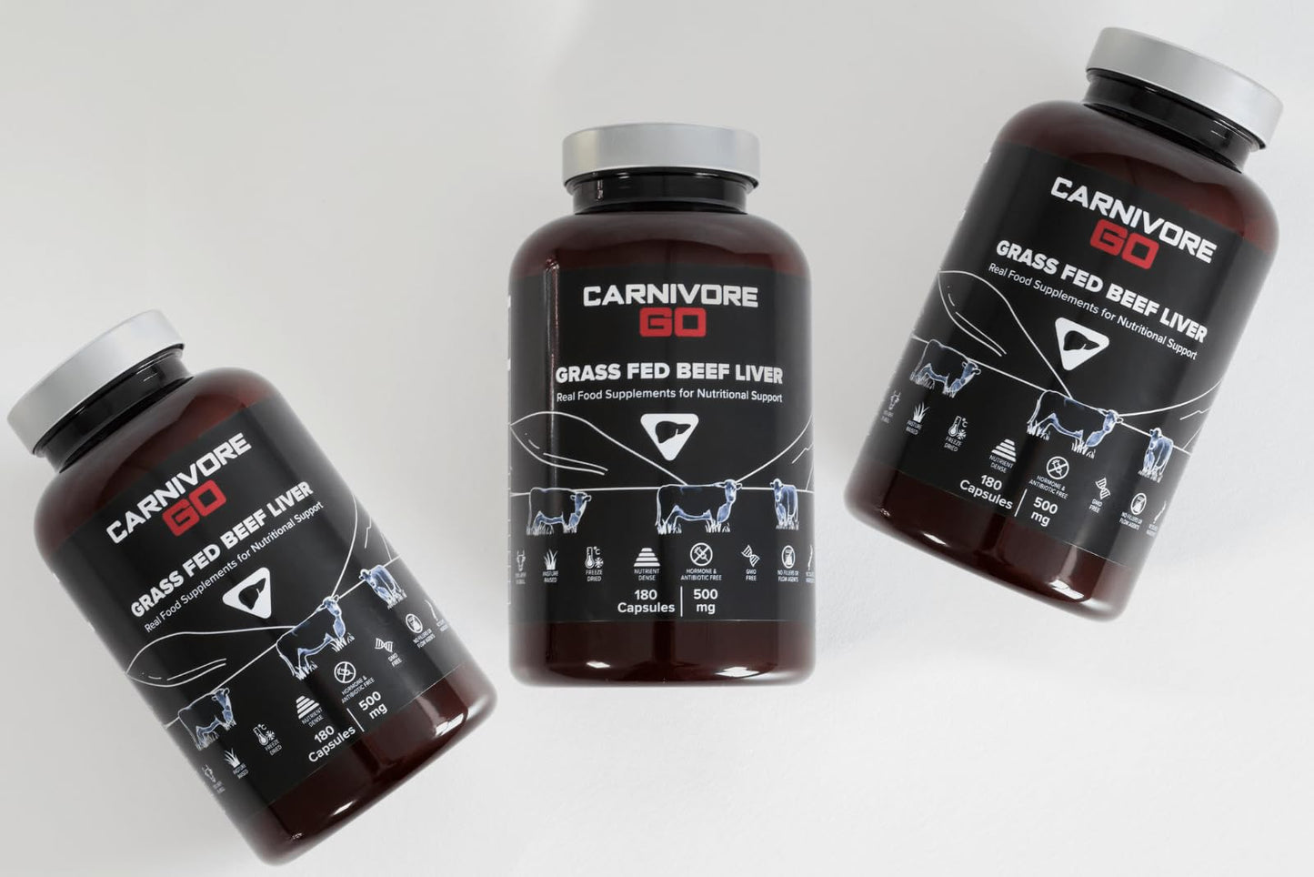Carnivore Go 100% Grass Fed Beef Liver Capsules - for Energy, Immunity, Focus, Detoxification & Skin Health - 180, 500mg Desiccated Beef Liver Supplements - UK Made - No GMO, Hormones, Antibiotics