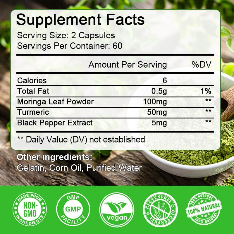 AlphaStateSciences Mighty Organic Moringa: Immune Boosting Capsules with Turmeric & Pepper - 120 Softgels (2 Month Supply)