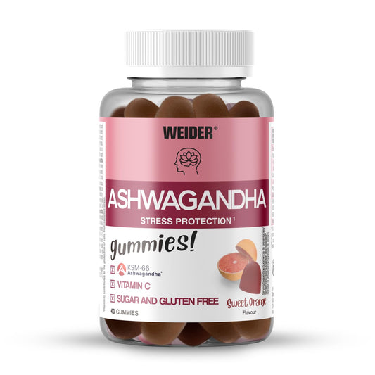 Weider Ashwagandha Gummies (40 Gummies) Sweet Orange Flavour, with KSM-66 Ashwagandha Root Extract and Vitamin C, Helps to Reduce Stress and find Sleep, Sugar-Free, Gluten-Free, 20 Servings
