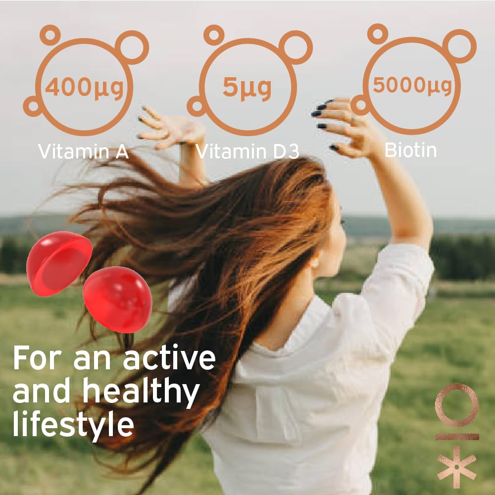 Nutriburst - Hair Skin and Nails Gummies - Biotin Zinc Vitamin E for Thicker Hair & Stronger Nails - Sugar Free Supplements - 60 Gummies 1 Month Supply - Suitable for Vegetarians & Vegans