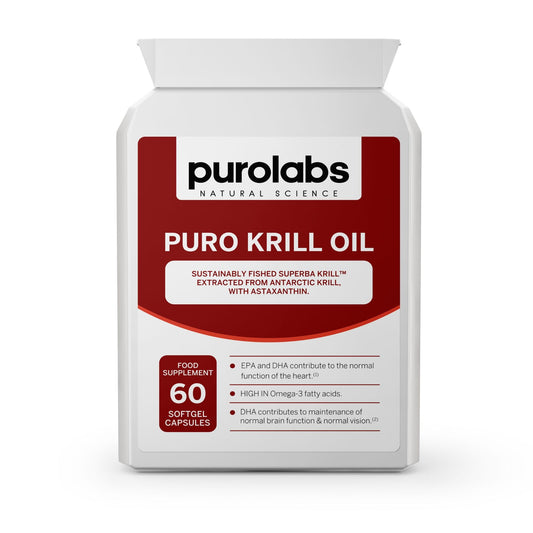 Purolabs Antarctic Krill Oil 1000mg - High Strength Omega-3 (220mg) with Phospholipids (400mg) & Astaxanthin - Superba™ Sustainable Source - Heart, Brain & Eye Health - 60 Capsules