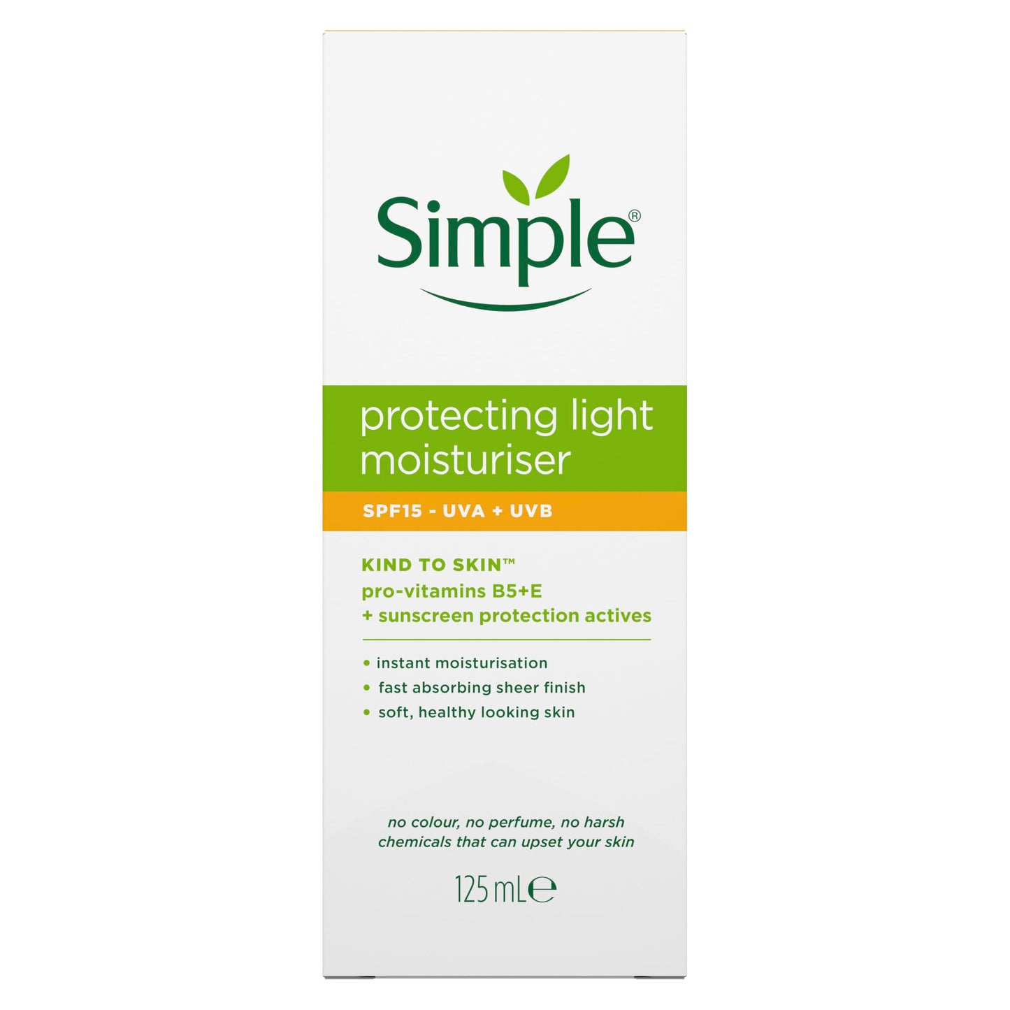 Simple Kind to Skin Protecting Light Moisturiser SPF 15 with pro-vitamin B5, vitamin E and glycerin lotion for sensitive skin 125 ml