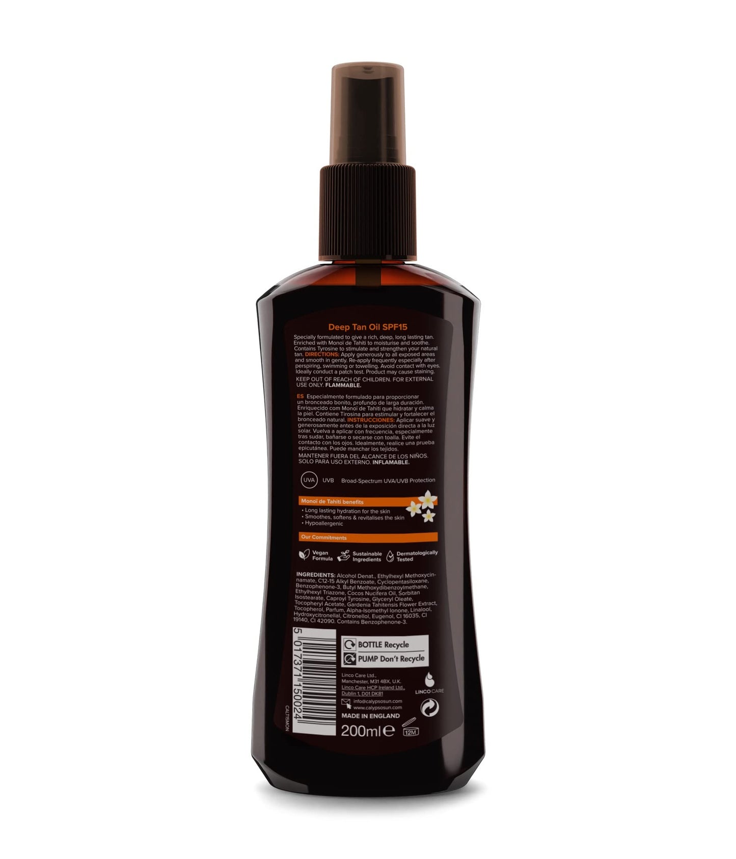 Calypso Monoi Tahiti Bronzing Tanning Oil SPF15