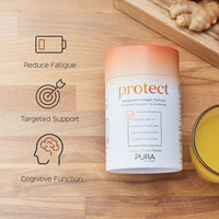 Pura Collagen Powdered Supplement (Protect) 5,000mg Bioactive Collagen PeptidesĀ® with Added Vitamin B12, Vitamin D3 and Natural Ginger Root Extract