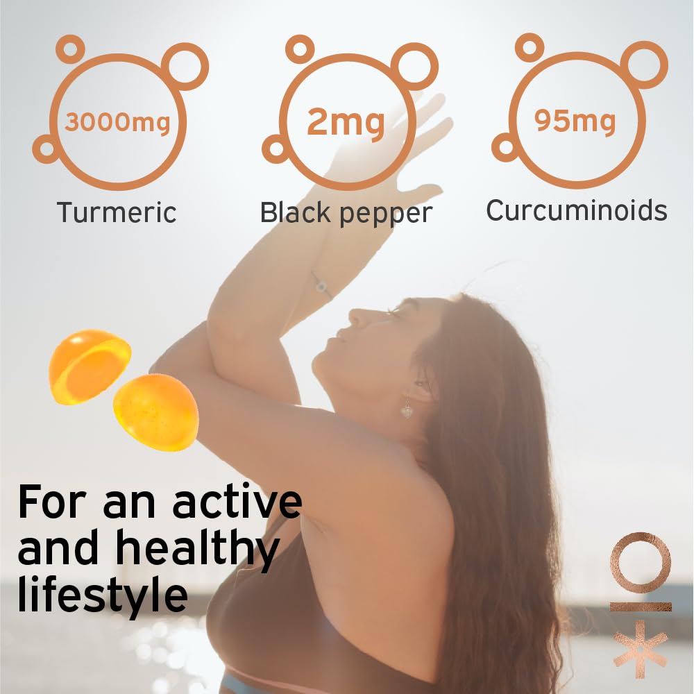 Nutriburst Turmeric Curcumin with Black Pepper Extract - Powerful Antioxidants & Anti-inflammatory, Supports Joint & Muscle Health - Vegan, Sugar Free - 60 Ginger Gummies - 1 Month Supply