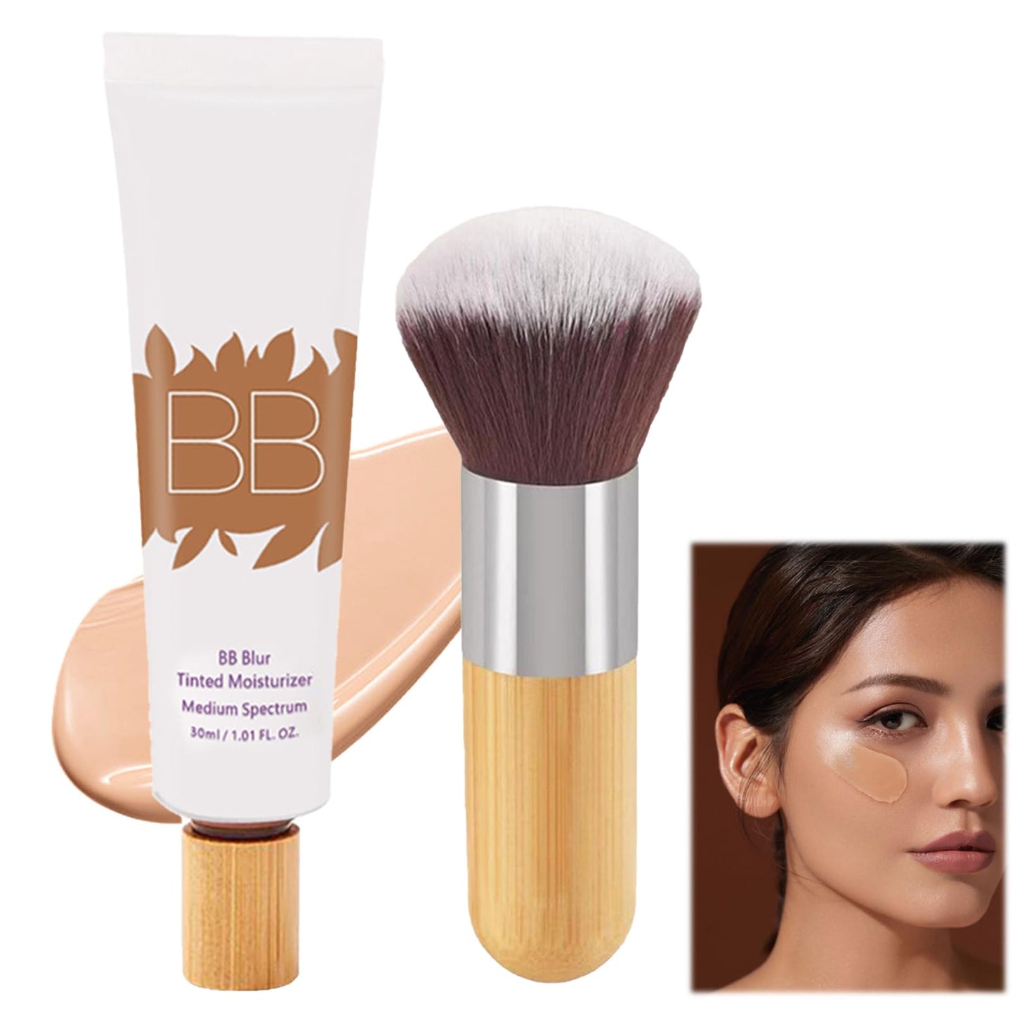 SHEBEEDO BB Blur Tinted Moisturizer with Brush, BB Cream Tinted Moisturiser, BB Tinted Moisturiser Spf30+, Hydrates & Smooths Your Skin,BB Cream Tinted Moisturizer with Broad Medium Spectrum(Natural)