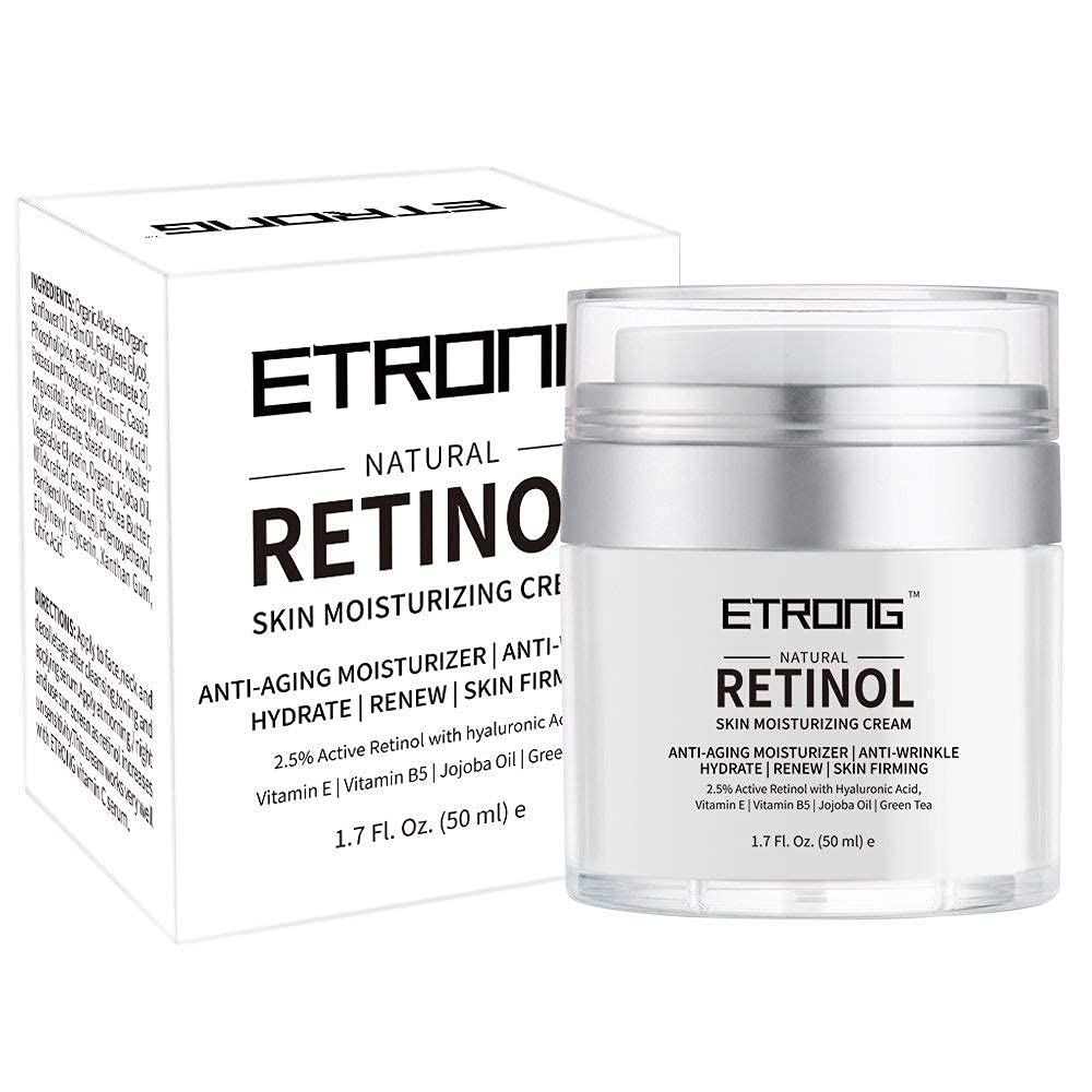 Retinol Moisturizer Cream,ETRONG Anti-aging Wrinkle Night/Day Cream for Face and Eye with 2.5% Retinol,Hyaluronic,Vitamin E and Jojoba Oil (100 ml)