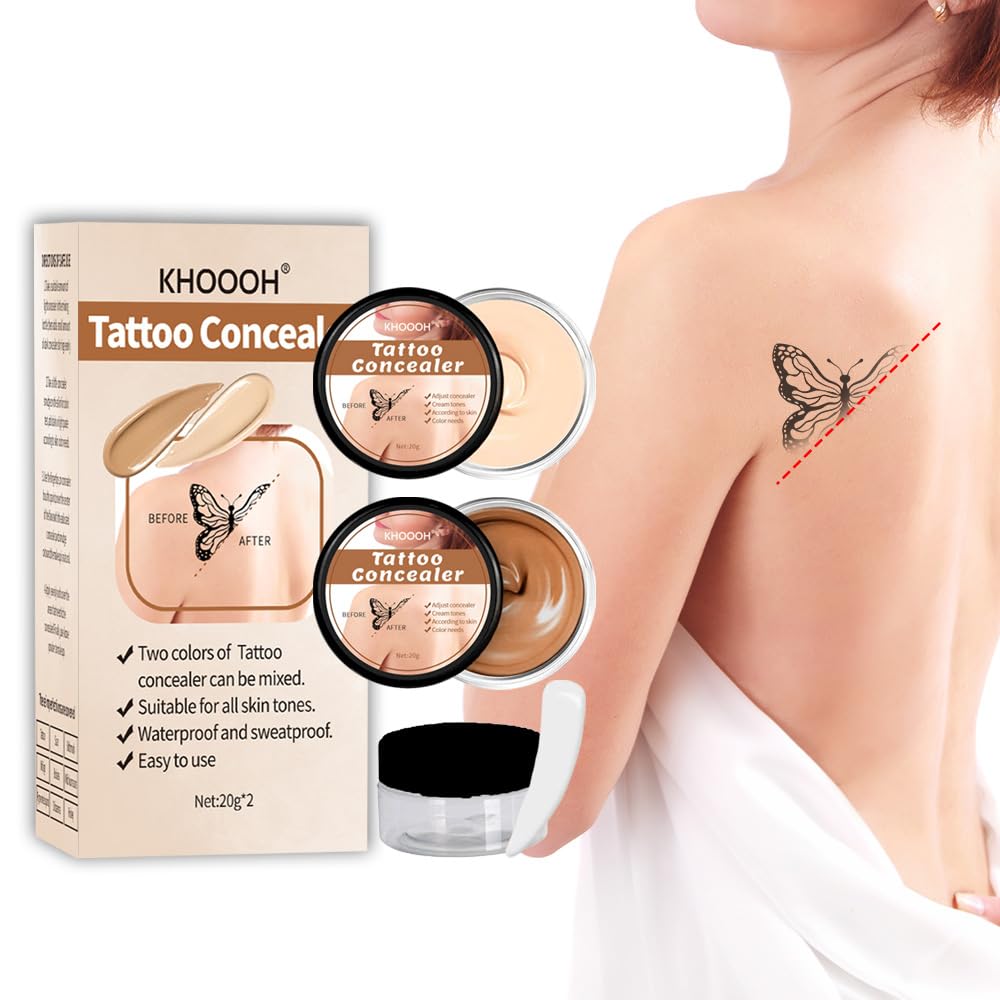 MINSHZEE Professional Dual Colour Tattoo Concealer - Full coverage for acne, body, waterproof - Unisex, natural make-up to cover blemishes birthmarks scars