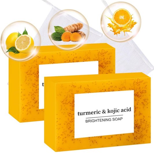 Heefeng 2PCS Turmeric And Ko-jic Acid Soap,Turmeric Soap Bar,Brightening Soaps,Deep Cleansing & Smooth Skin,Even Skin Tone,Refreshing,Moisturize And Nourish Firming Pores And Removing Yellow,For Face & Body