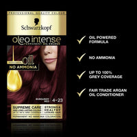 Schwarzkopf Oleo Intense Permanent Burgundy Hair Dye, Oil Enriched, Ammonia Free, Up to 100 Percent Grey Coverage, Burgundy Red 4-23