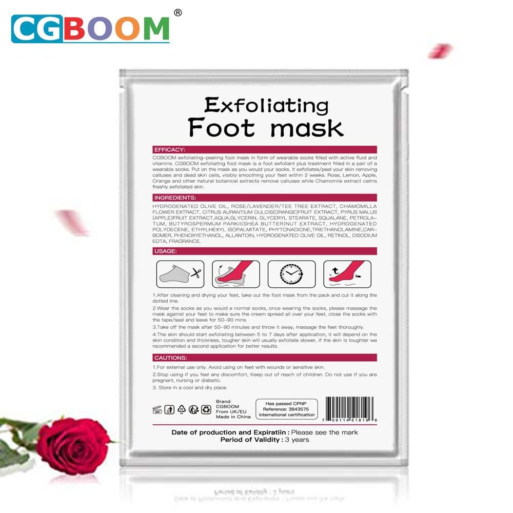 CGBOOM 3 Pack Foot Peel Mask,Exfoliating Foot Socks Calluses Remover Dead Skin, Aloe Moisturizing Feet Peeling Mask for Dry Skin,Cracked Heels,Foot SPA Socks for Women and Men (Rose)